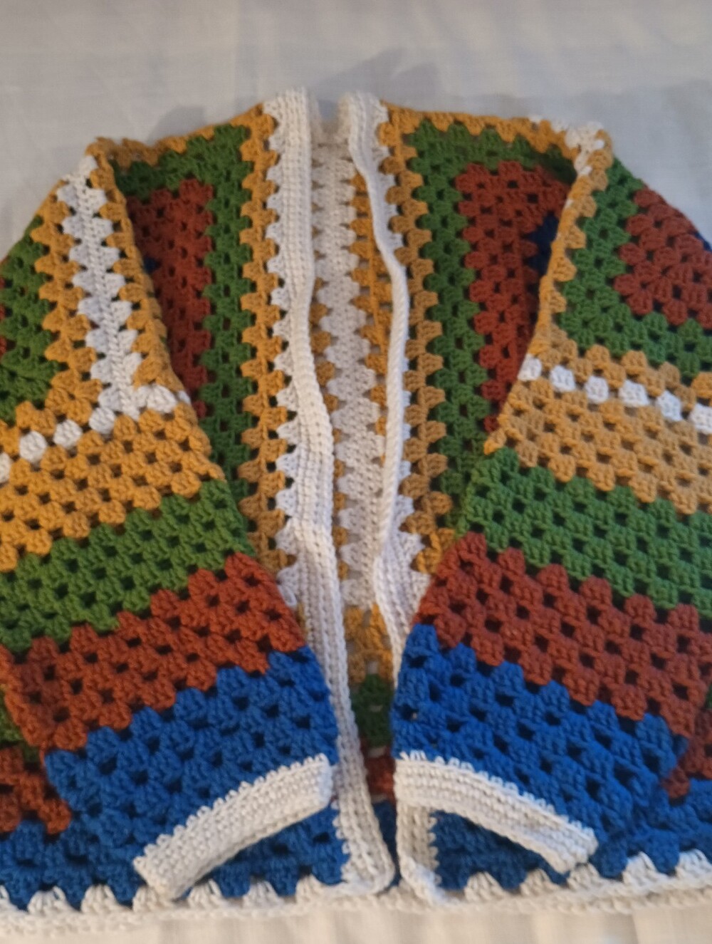 Hand-Crocheted Woman's Colorblock Cardigan - Multicolor Boho Cottage Core
